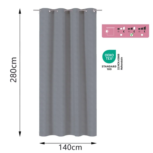 Rideau occultant thermique, Dagmar, gris H.280 x l.140 cm INSPIRE