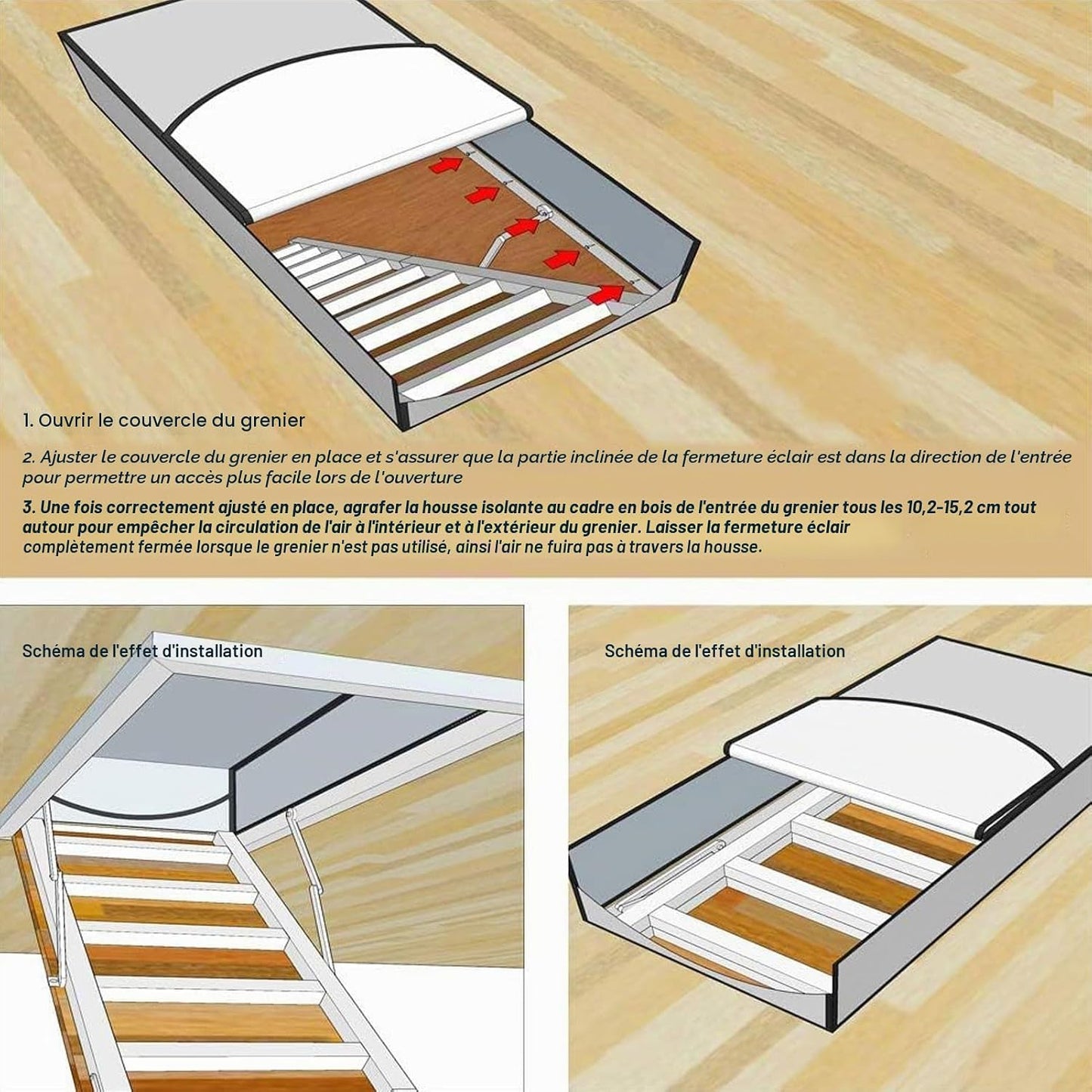 Housse d'Isolation pour Trappe de Grenier, 140 x 67 x 15 cm, Protection Thermique Professionnelle pour Portes de Grenier