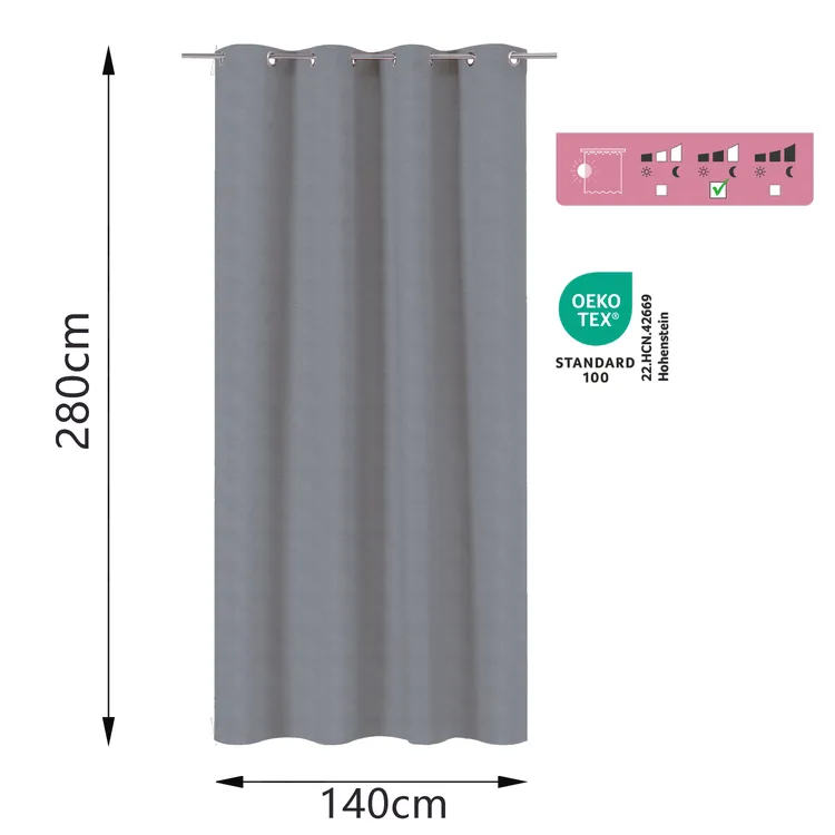 Rideau occultant thermique, Dagmar, gris H.280 x l.140 cm INSPIRE